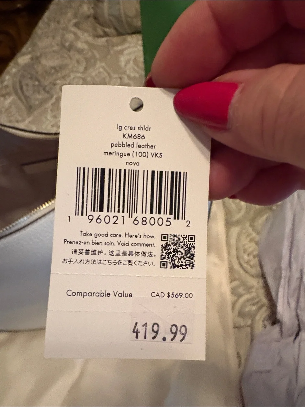 kate spade White Pebbled Leather Crescent Shoulder Bag